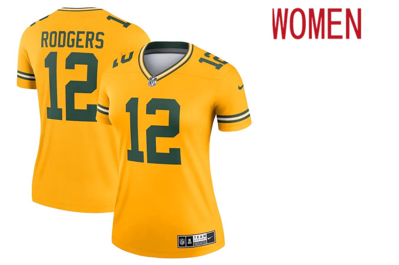 Women Green Bay Packers #12 Aaron Rodgers Nike Gold Inverted Legend NFL Jersey->women nfl jersey->Women Jersey
